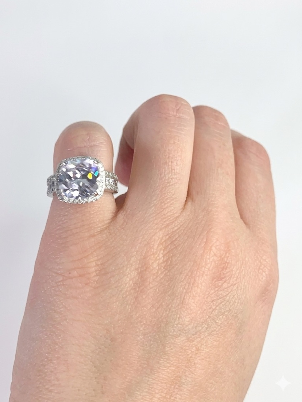 JTV Cushion-Cut CZ Halo Engagement Ring silver 925 Sz 6